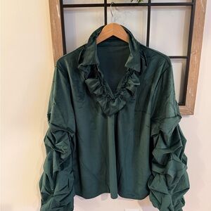NWOT Luxurious Green Ruffled Blouse 2X